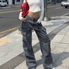 Casual Pockets Trendy Trousers Retro High-Waisted Straight Leg Jeans Mssza