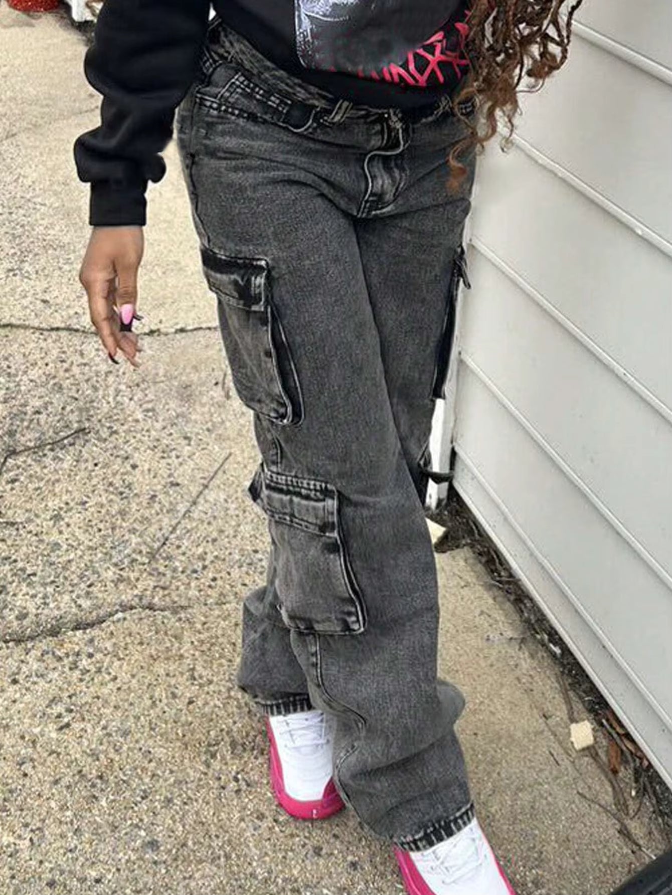 Casual Pockets Trendy Trousers Retro High-Waisted Straight Leg Jeans Mssza