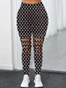 Casual Polka Dot Five Knife Hole Elastic High-Waisted Leggings Mssza