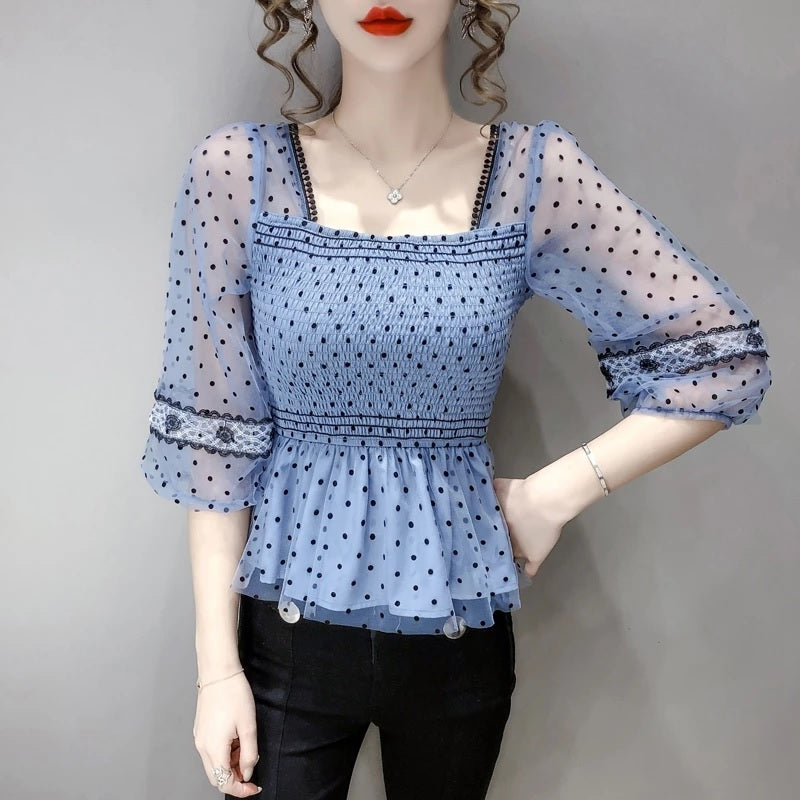 Casual Polka Dot Printed Chiffon Blouse Mssza
