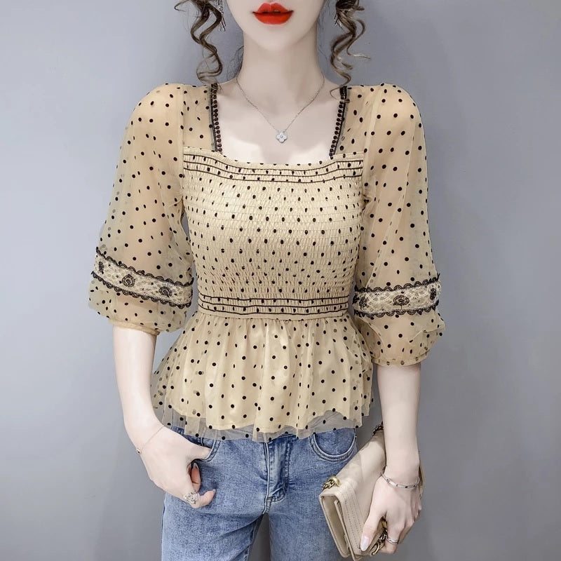 Casual Polka Dot Printed Chiffon Blouse Mssza