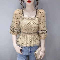 Casual Polka Dot Printed Chiffon Blouse Mssza