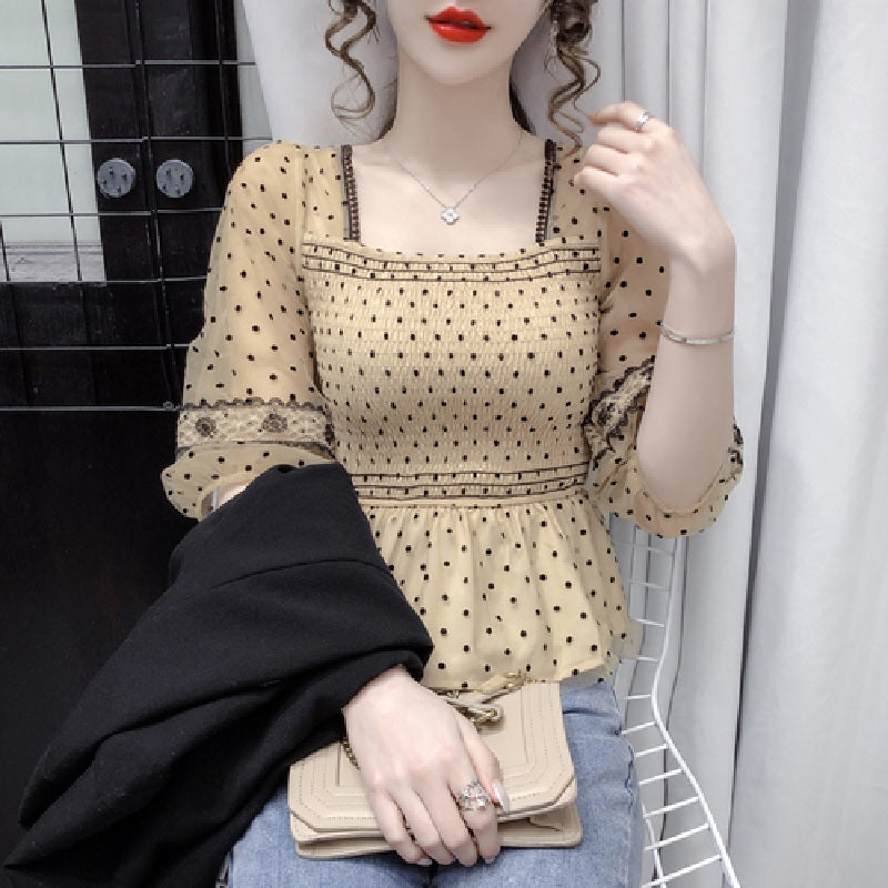 Casual Polka Dot Printed Chiffon Blouse Mssza