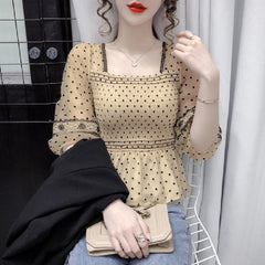Casual Polka Dot Printed Chiffon Blouse Mssza