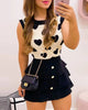 Casual Print Heart Round Neck Top And Skirt Two Piece Outfits Mssza