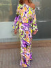 Casual Print Off Shoulder Asymmetrical T-shirt And Skirt Loose Two-piece Set Mssza