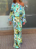 Casual Print Off Shoulder Asymmetrical T-shirt And Skirt Loose Two-piece Set Mssza