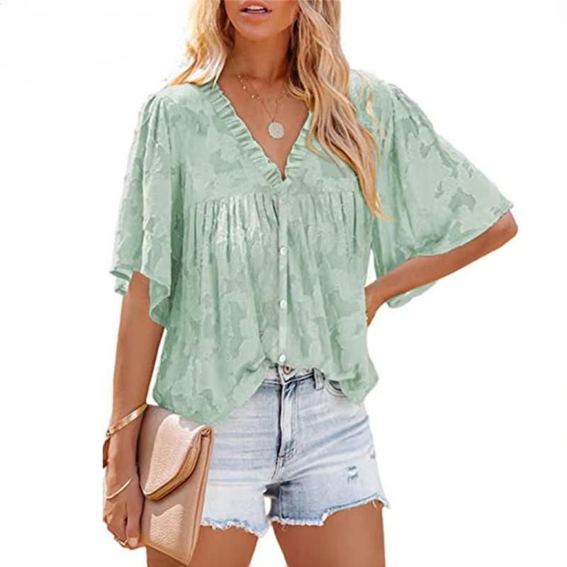 Casual Print Trumpet Lace Chiffon Loose Street Shirt Mssza
