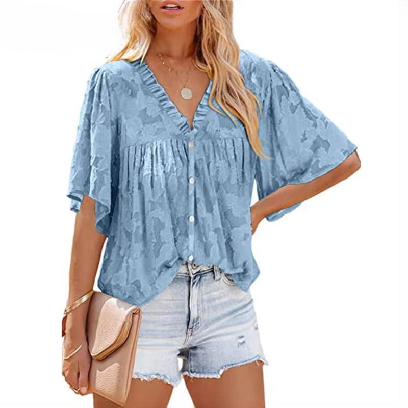 Casual Print Trumpet Lace Chiffon Loose Street Shirt Mssza