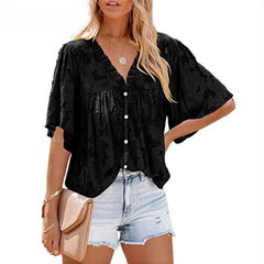 Casual Print Trumpet Lace Chiffon Loose Street Shirt Mssza