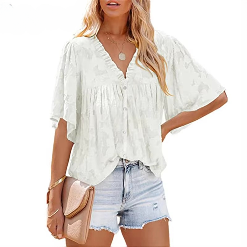 Casual Print Trumpet Lace Chiffon Loose Street Shirt Mssza