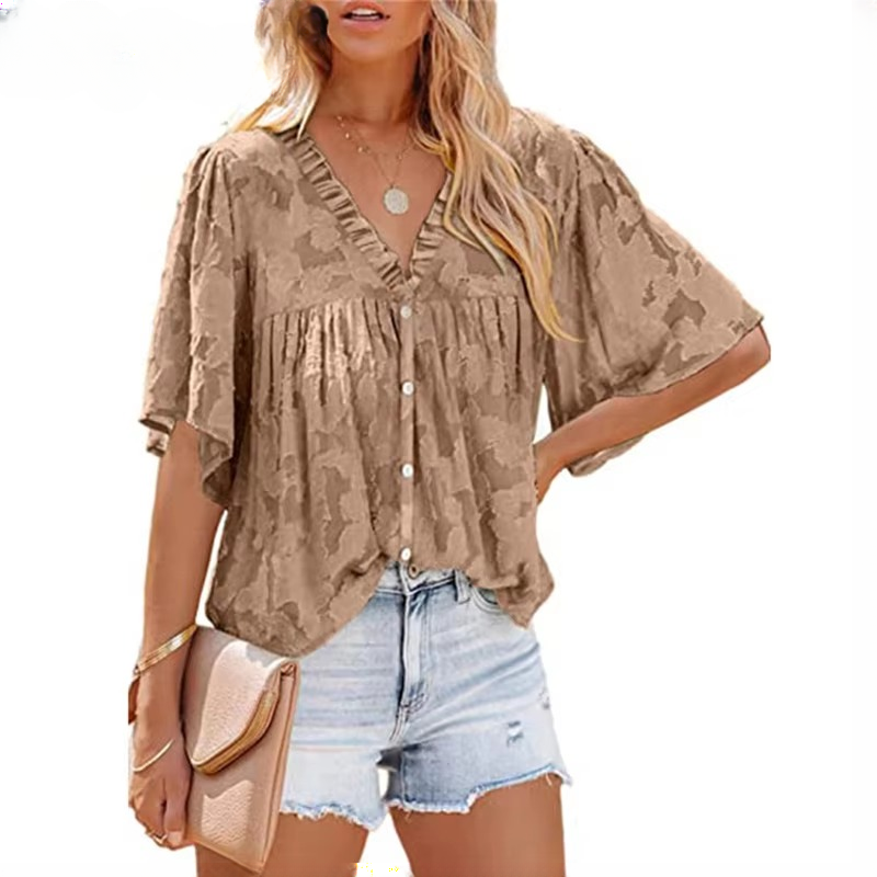 Casual Print Trumpet Lace Chiffon Loose Street Shirt Mssza