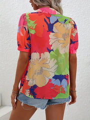 Casual Printed Bubble Sleeve Button Up Shirt Elegant Style Short Sleeved Printed Shirt Top Mssza