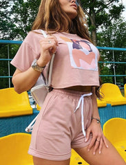 Casual Printed Cropped T Shirt Set Mssza