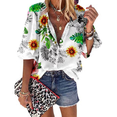 Casual Printed Design Half Sleeve V-Neck Non Stretch Loose Blouse Mssza
