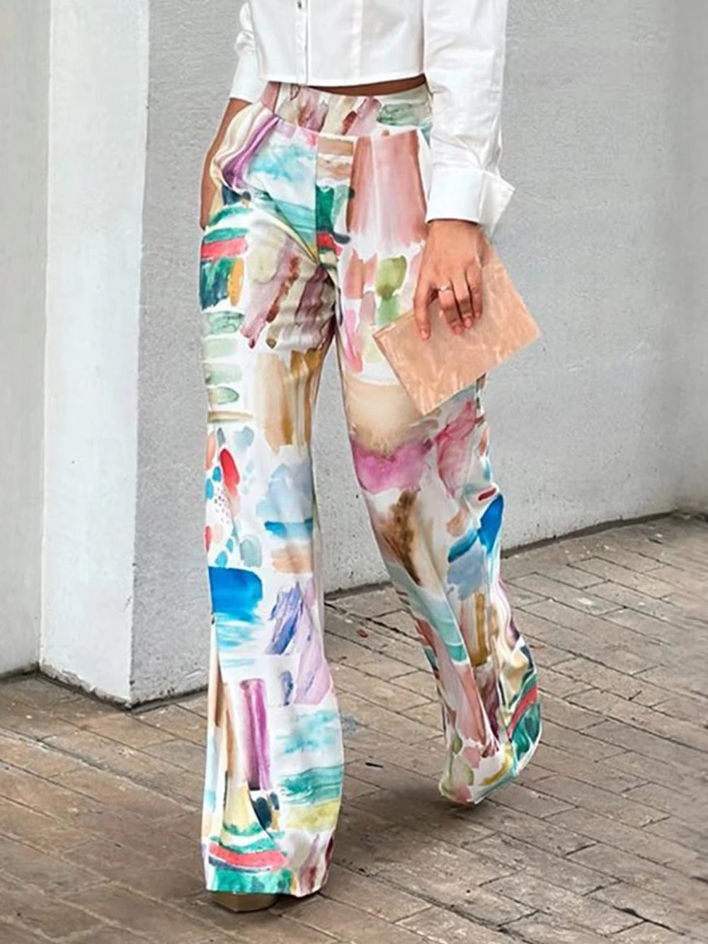Casual Printed Leisure High Waisted Office Loose Trousers Pants Mssza