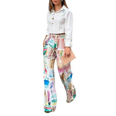 Casual Printed Leisure High Waisted Office Loose Trousers Pants Mssza