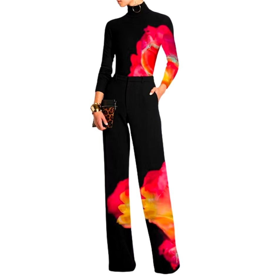 Casual Printed Long Sleeve High Neck Skinny Office Lady T-Shirts Tops Mssza