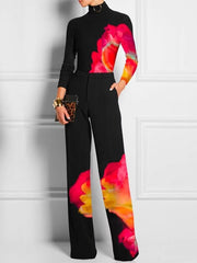 Casual Printed Long Sleeve High Neck Skinny Office Lady T-Shirts Tops Mssza