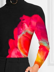 Casual Printed Long Sleeve High Neck Skinny Office Lady T-Shirts Tops Mssza