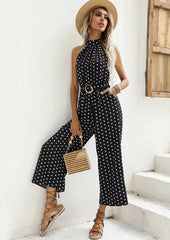 Casual Printed Polka-dot Halter Neck Sling With Belt Jumpsuit Mssza
