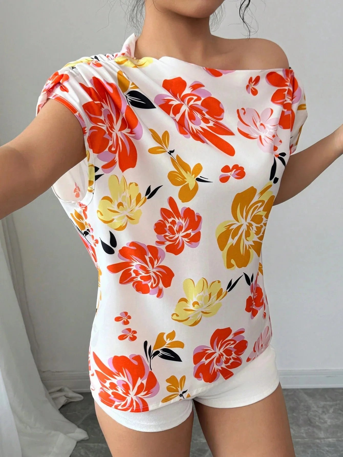 Casual Printed Short Sleeve Turn-Down Collar Shirts Blouses Tops Mssza