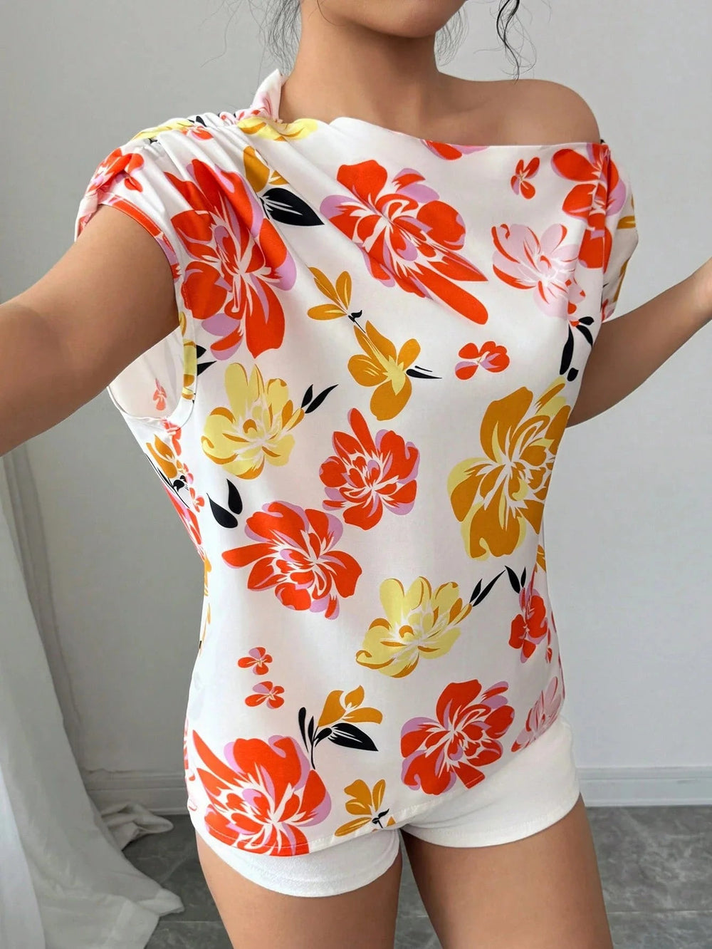 Casual Printed Short Sleeve Turn-Down Collar Shirts Blouses Tops Mssza