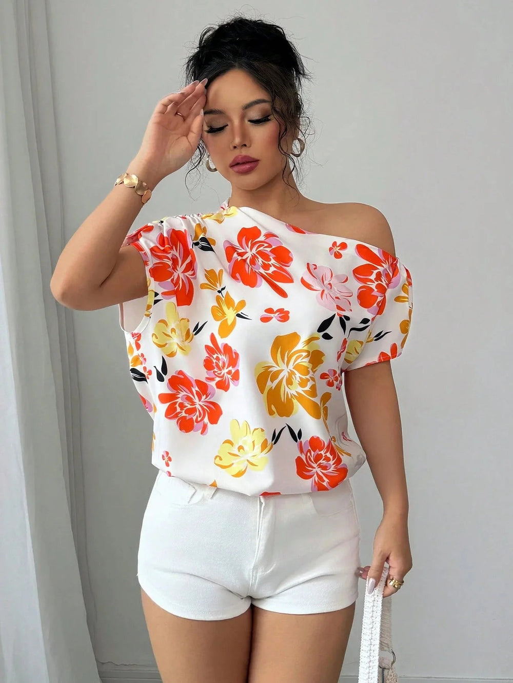 Casual Printed Short Sleeve Turn-Down Collar Shirts Blouses Tops Mssza