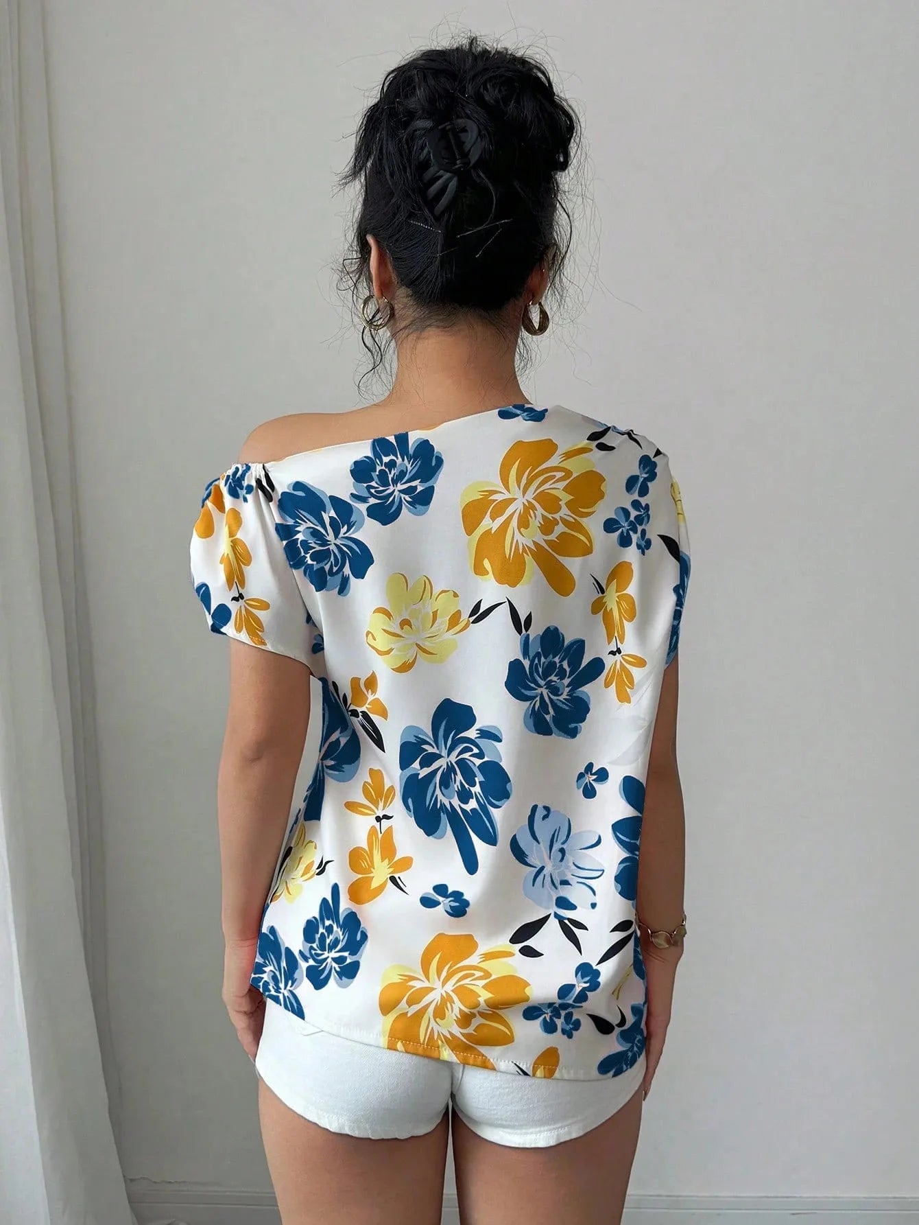 Casual Printed Short Sleeve Turn-Down Collar Shirts Blouses Tops Mssza