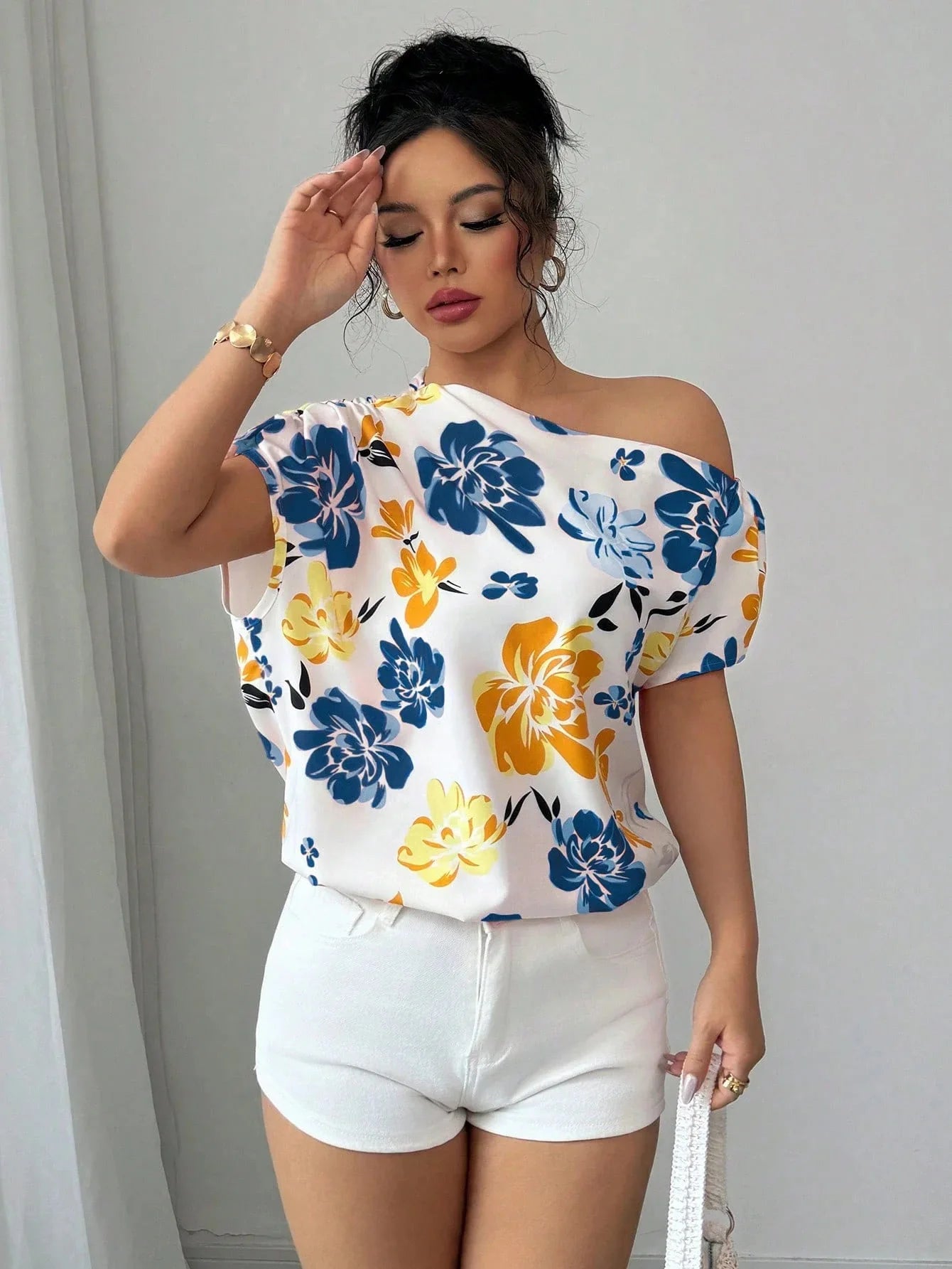 Casual Printed Short Sleeve Turn-Down Collar Shirts Blouses Tops Mssza