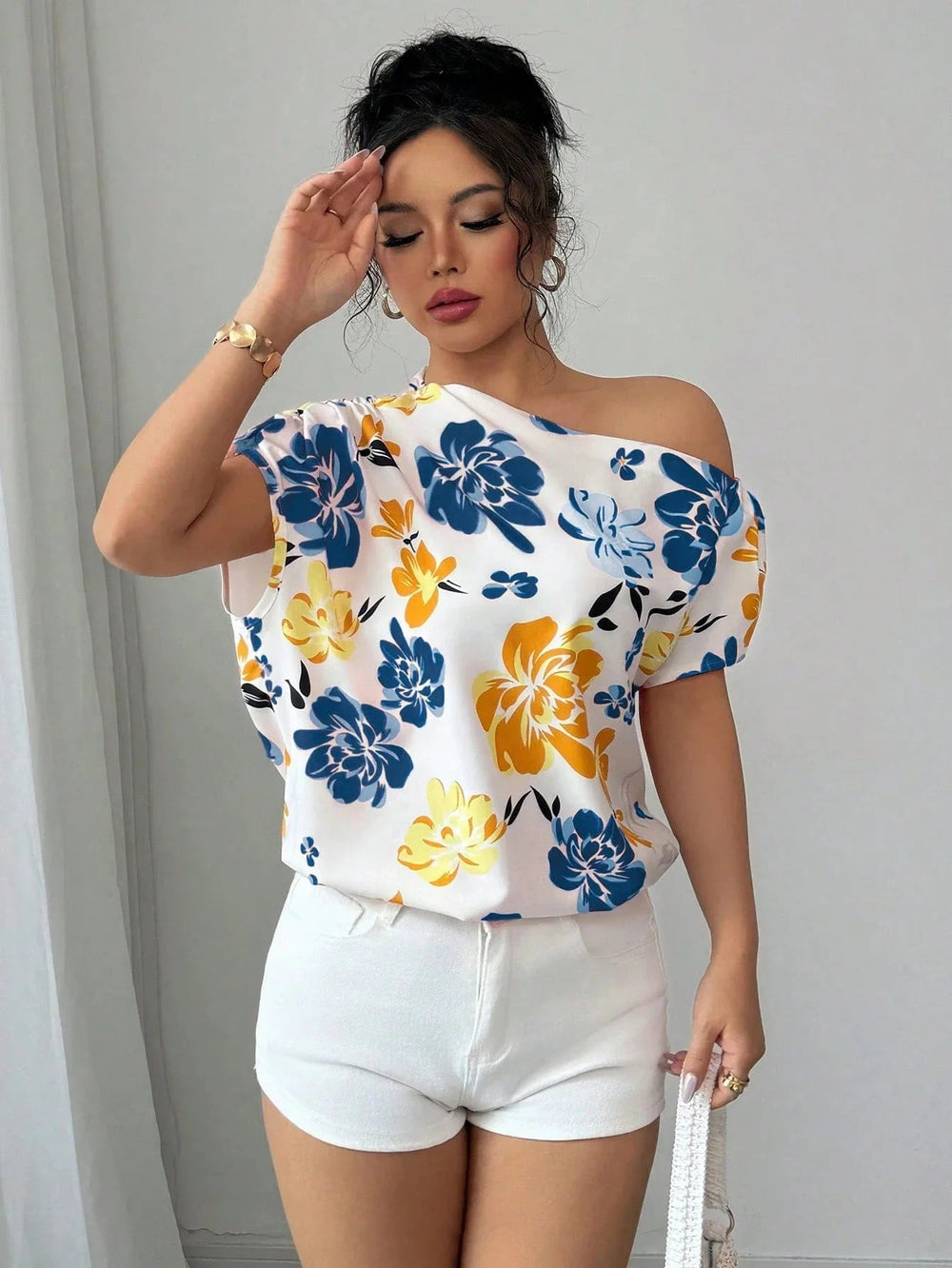 Casual Printed Short Sleeve Turn-Down Collar Shirts Blouses Tops Mssza