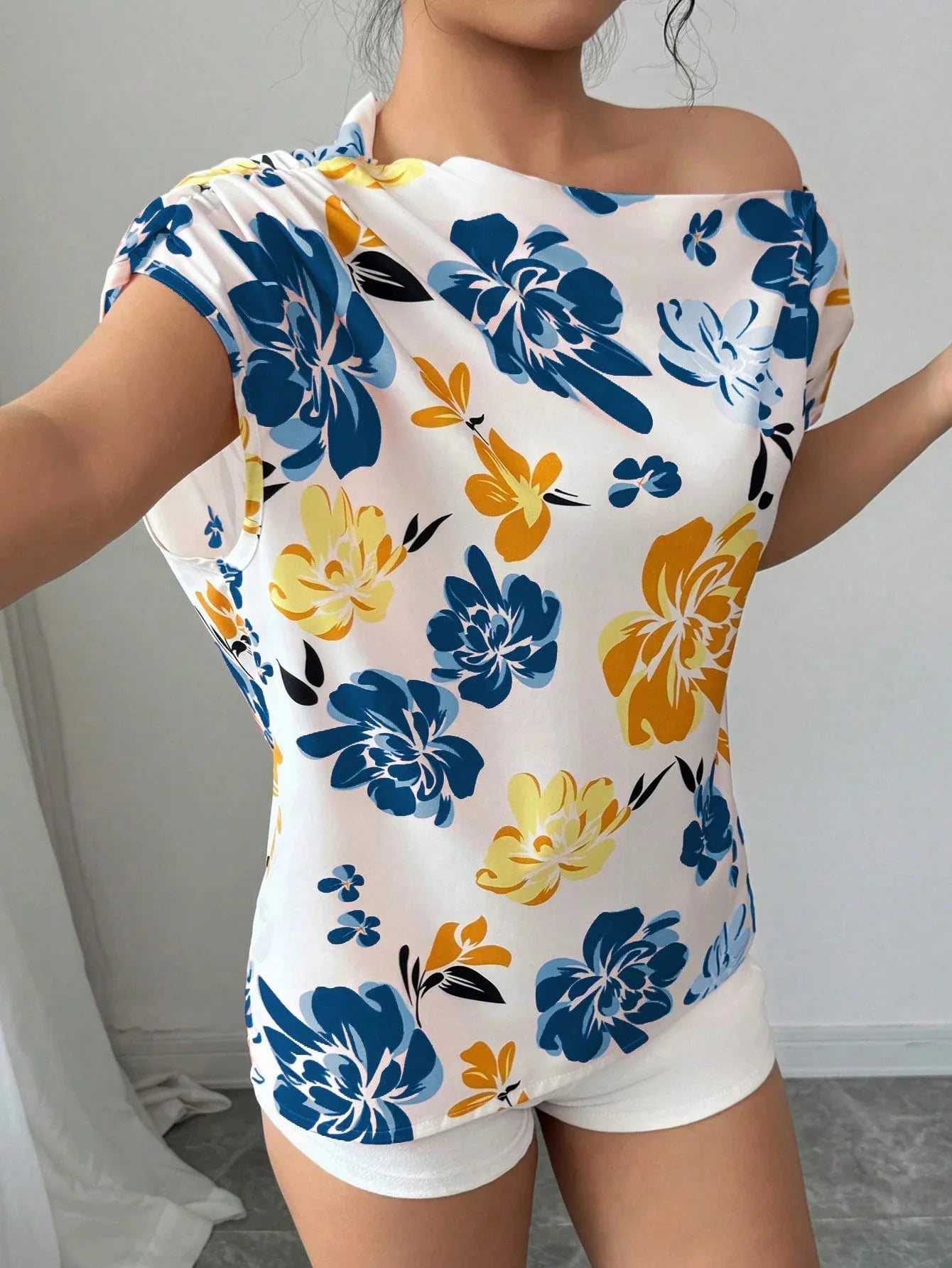 Casual Printed Short Sleeve Turn-Down Collar Shirts Blouses Tops Mssza