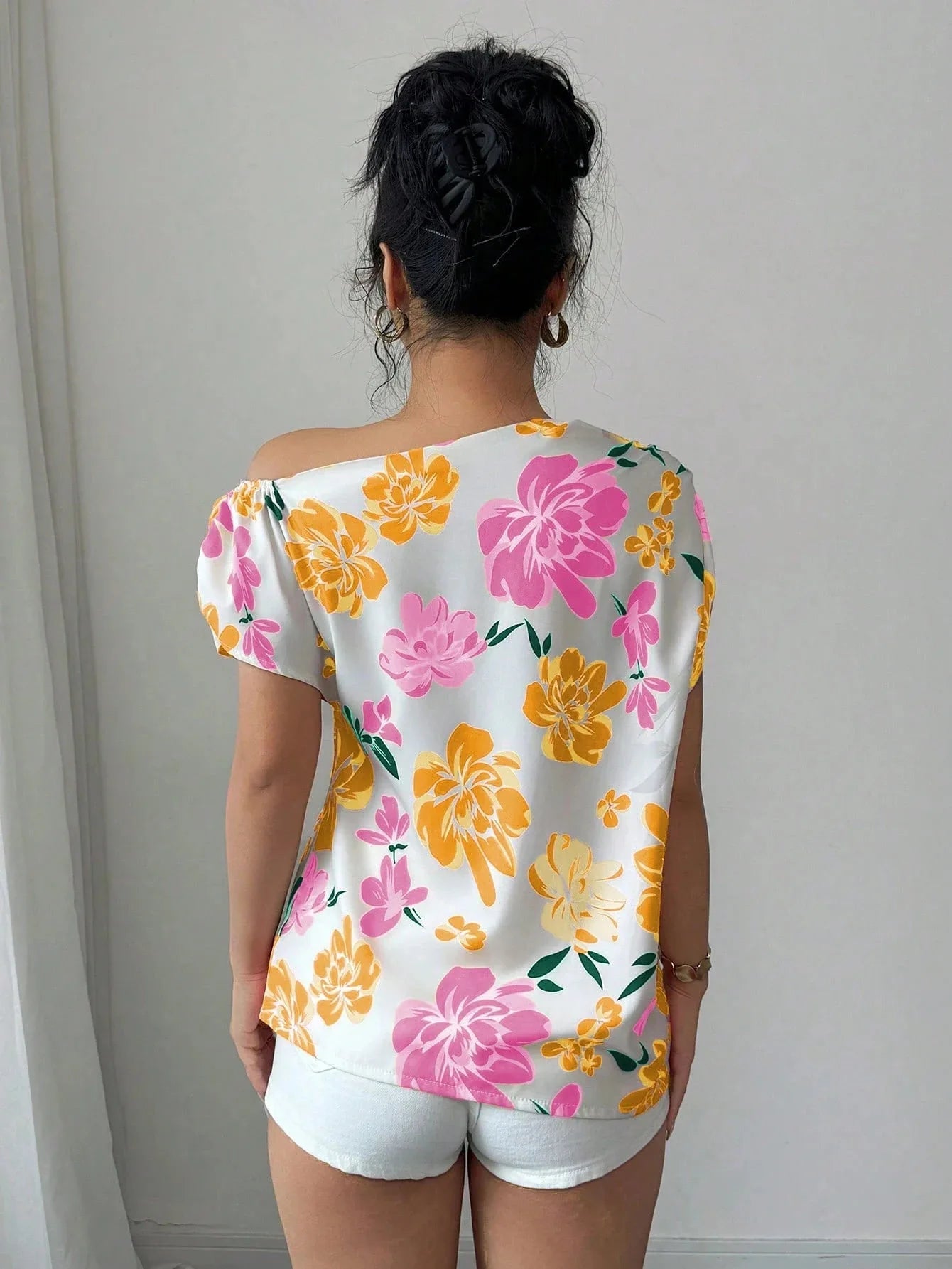 Casual Printed Short Sleeve Turn-Down Collar Shirts Blouses Tops Mssza