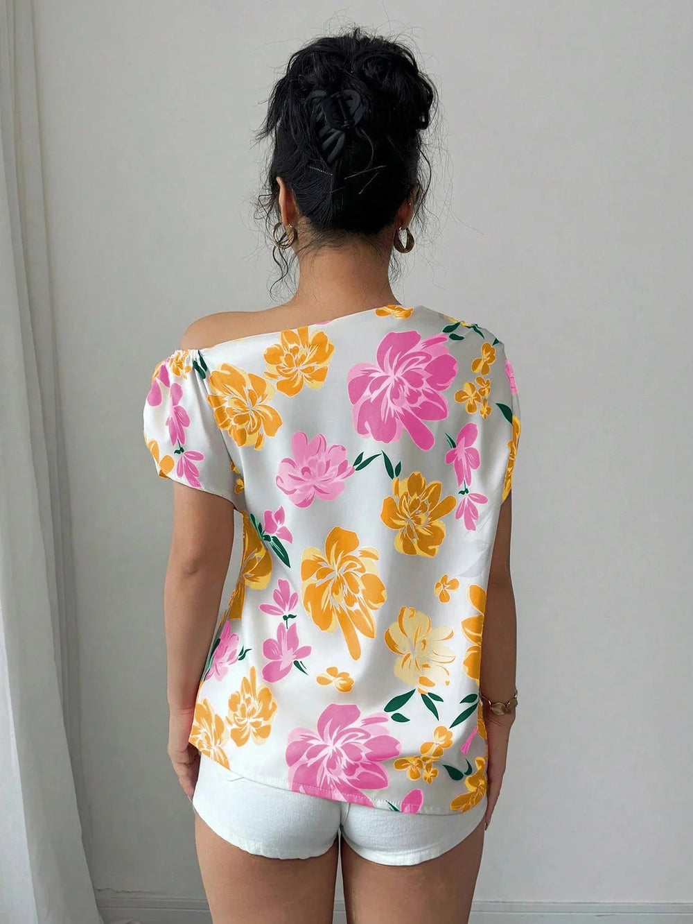 Casual Printed Short Sleeve Turn-Down Collar Shirts Blouses Tops Mssza