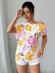 Casual Printed Short Sleeve Turn-Down Collar Shirts Blouses Tops Mssza