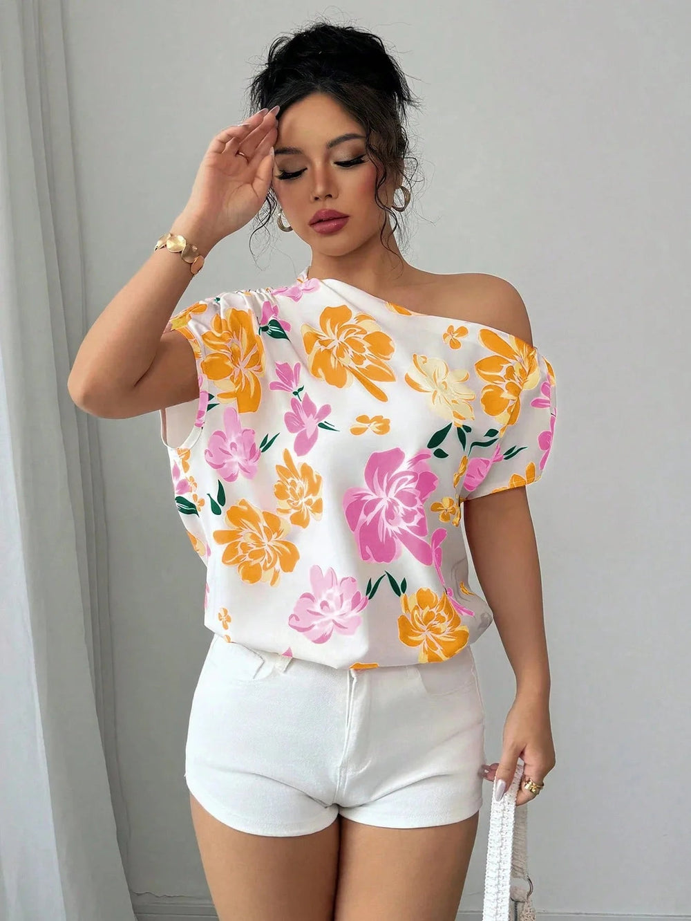 Casual Printed Short Sleeve Turn-Down Collar Shirts Blouses Tops Mssza