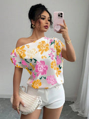 Casual Printed Short Sleeve Turn-Down Collar Shirts Blouses Tops Mssza