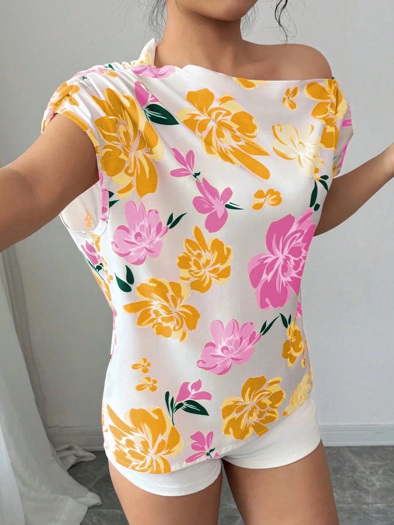 Casual Printed Short Sleeve Turn-Down Collar Shirts Blouses Tops Mssza