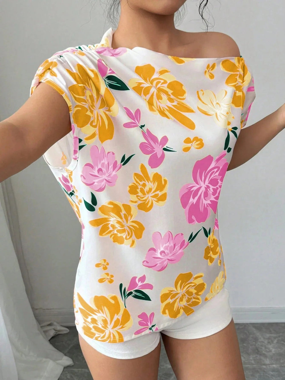 Casual Printed Short Sleeve Turn-Down Collar Shirts Blouses Tops Mssza
