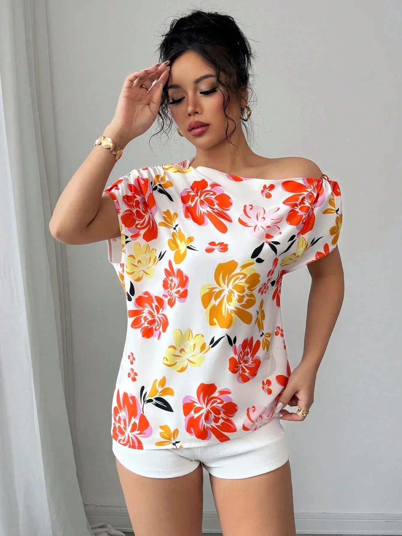 Casual Printed Short Sleeve Turn-Down Collar Shirts Blouses Tops Mssza