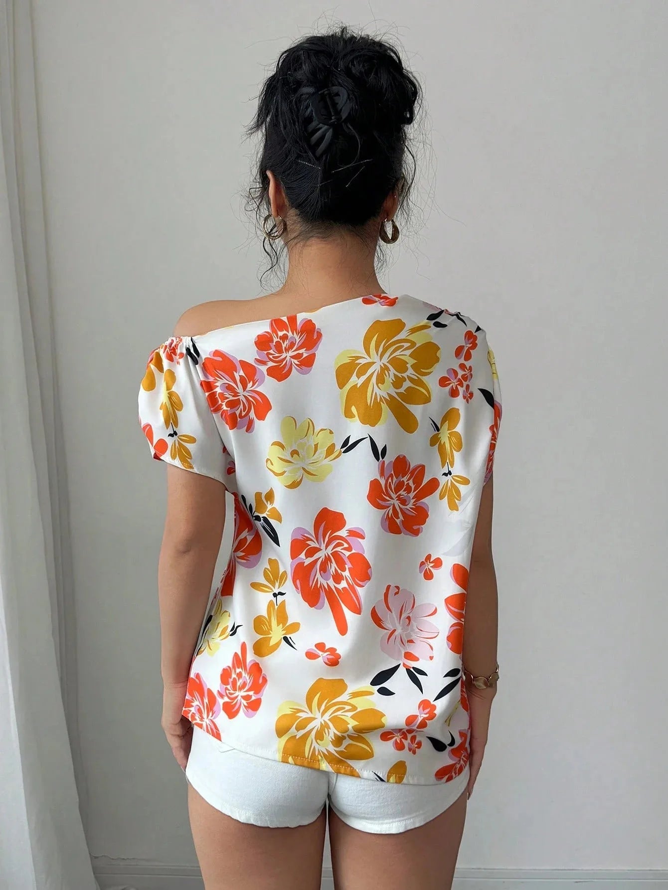 Casual Printed Short Sleeve Turn-Down Collar Shirts Blouses Tops Mssza