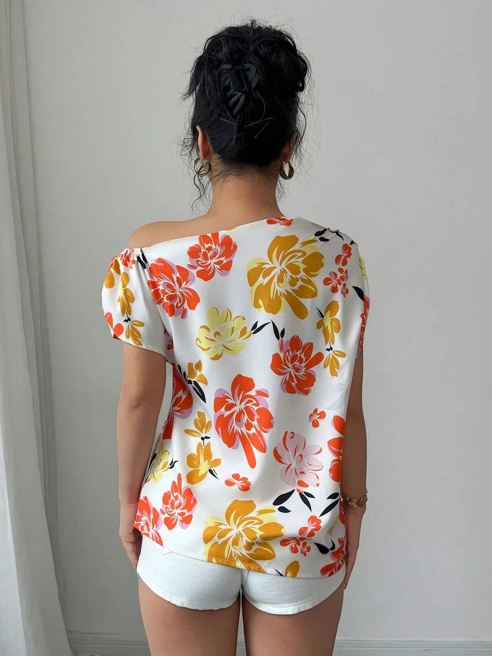Casual Printed Short Sleeve Turn-Down Collar Shirts Blouses Tops Mssza