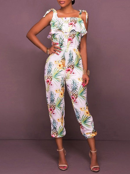 Casual Printed Stretch Polyester Playsuit Mssza
