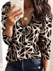 Casual Printed V-Neck Zipper Pullover Office Lady T-shirt Mssza
