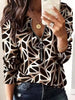 Casual Printed V-Neck Zipper Pullover Office Lady T-shirt Mssza