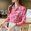 Casual Printing Chiffon Polo-Neck Long Sleeve Loose Office Lady Shirts Mssza