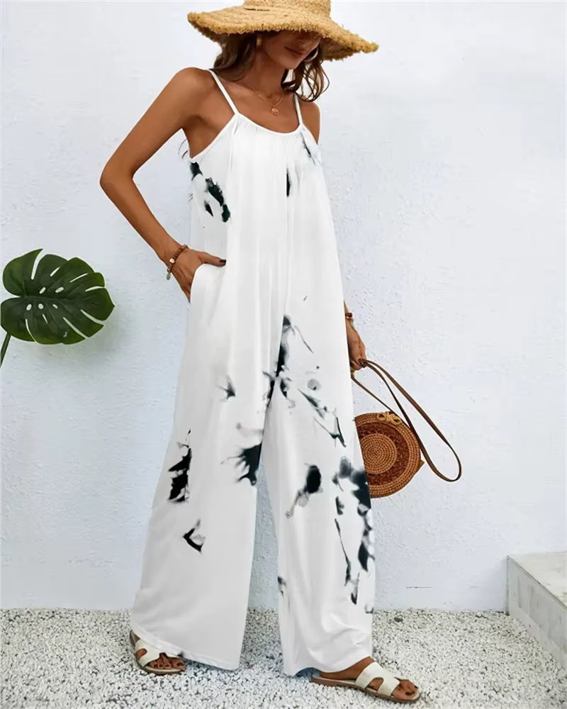 Casual Printing Color Gradient Sleeveless Beach Style Baggy Jumpsuit Mssza
