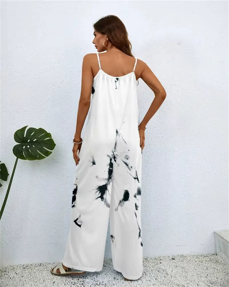 Casual Printing Color Gradient Sleeveless Beach Style Baggy Jumpsuit Mssza