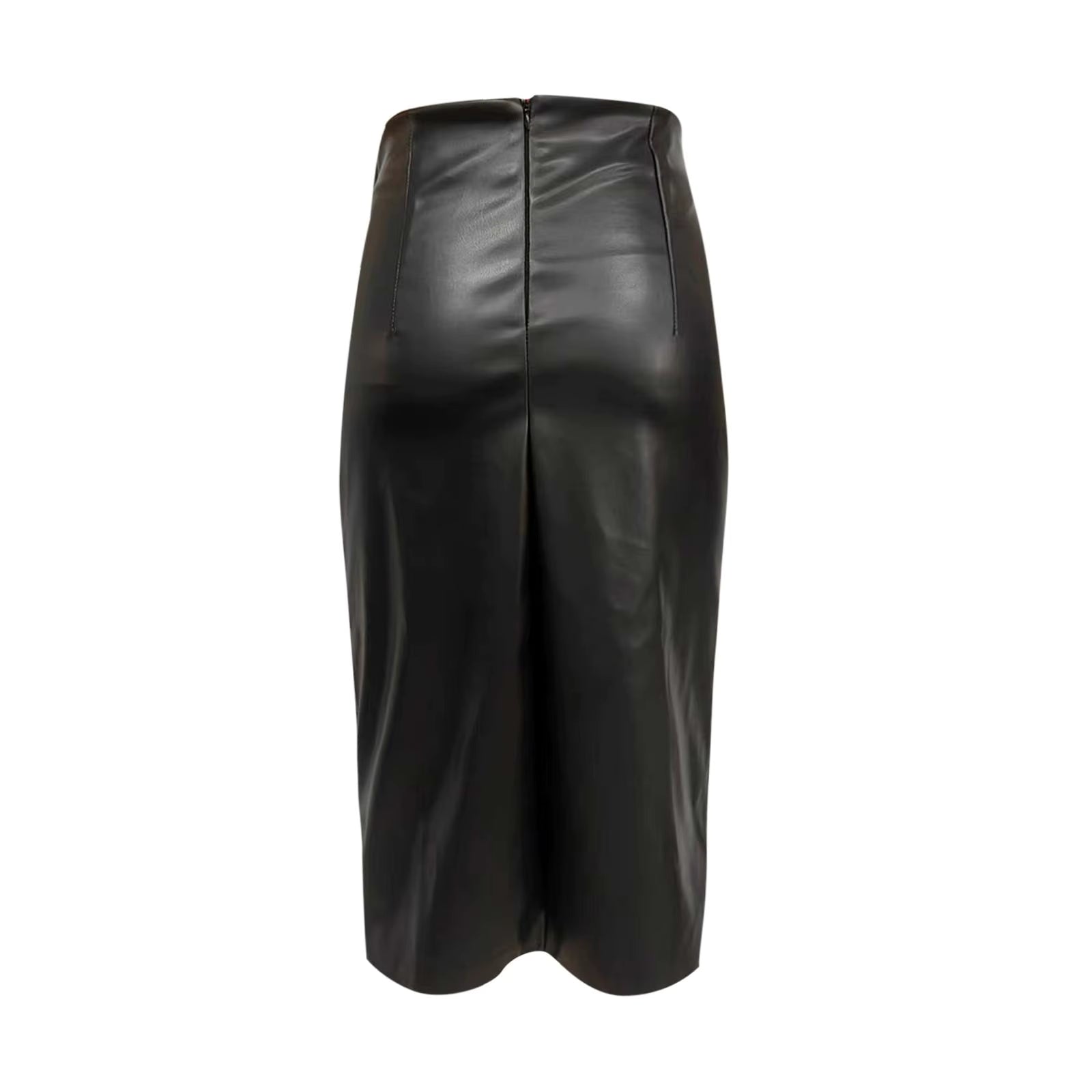 Casual Pu Leather Irregular High Waist Slim Midi Length Skirt Mssza