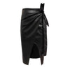 Casual Pu Leather Irregular High Waist Slim Midi Length Skirt Mssza